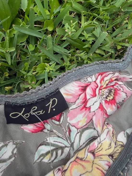 Lola P Floral Maxi Skirt Y2K Boho Cottagecore Flowy Gray Pink S M - Picture 2 of 5